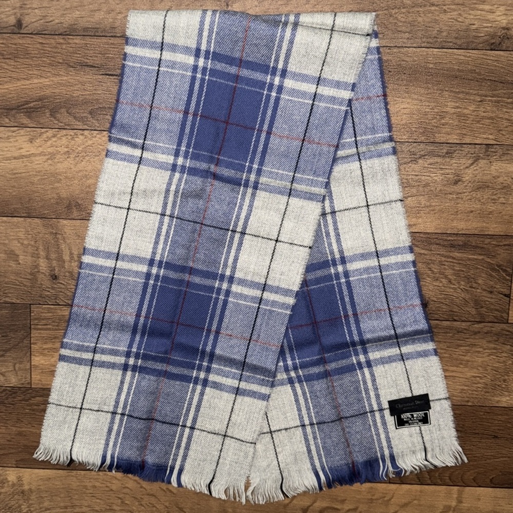Christian Dior Monsieur 100% Wool Scarf Made In Mexico Nova Check Plaid Vintage